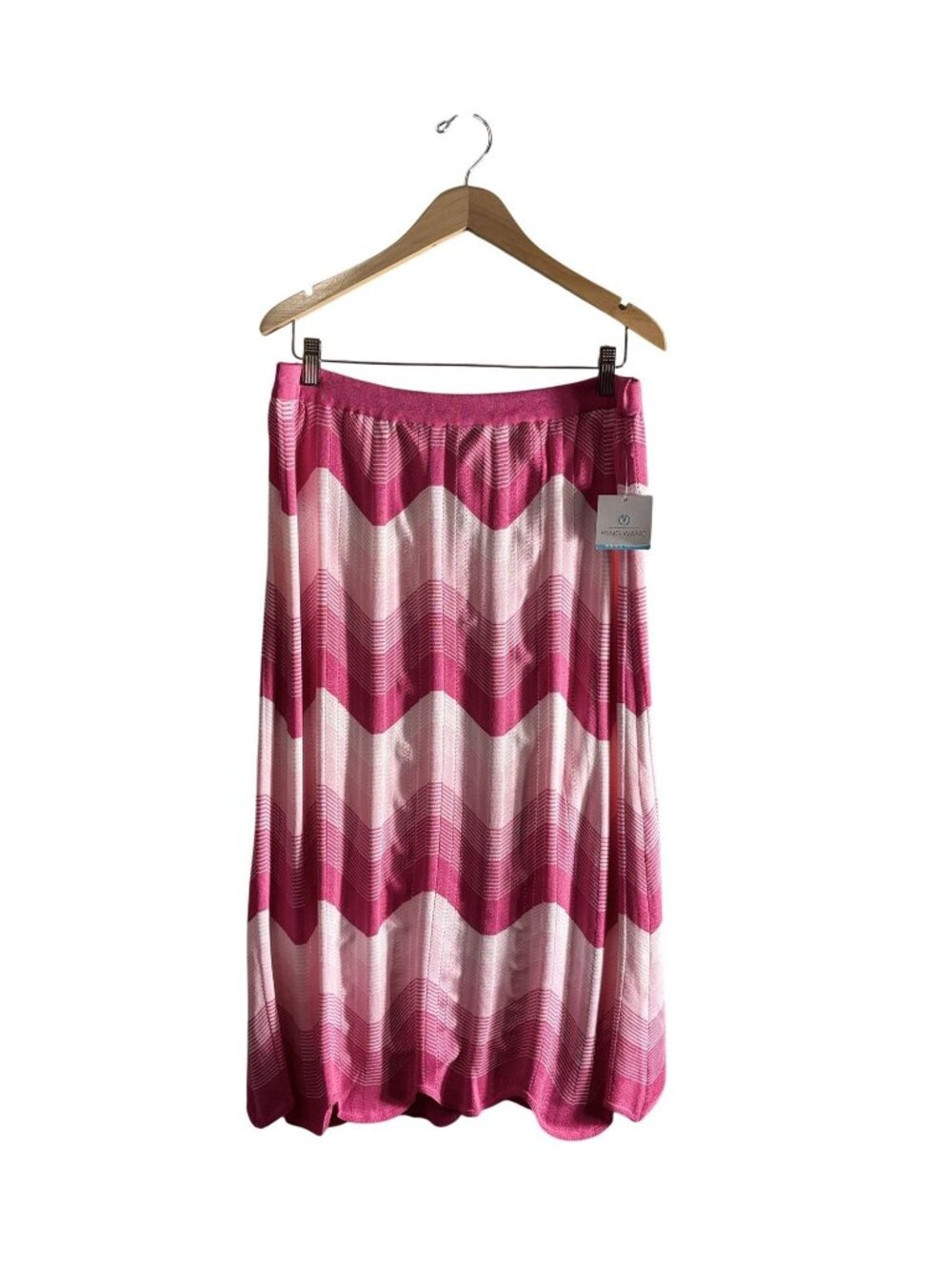 Pink & White Knit Chevron Midi Skirt - Large - Ming Wang